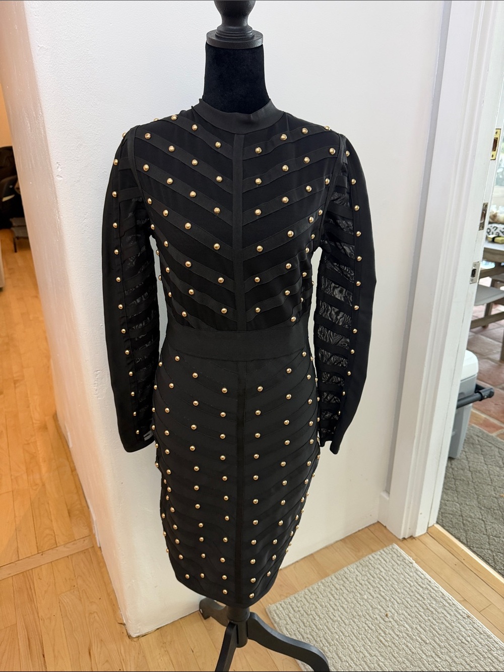 WOW couture Black Midi Dress with Gold Studs